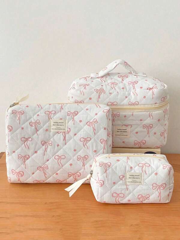 1Pc/Set Floral Bow Decor Makeup Bags, Fabric Print Zipper Pouch, Sweet Style Toiletry Bag, Cosmetic Bag For Home, Travel, Daily Use, Women Makeup Organizer Makeup Storage Bag Mini Pouch Travel Small Makeup Case Accessories Make Up Holder Brush Bag Make Up Container Cosmetic Bag Makeup Bag Set Travel Essentials Ladies Accessoires Travelling Stuff Skincare Bag The Gift For Mom,Friend And Lover Birthday Gift Bridesmaid Gift Valentine Day's Gift