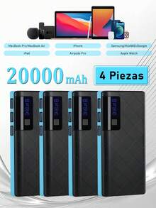 Batería Portátil de 20000 mAh con 3 Puertos USB,Banco de energía,Carga rápida incorporados Pantalla LED digital cargador portátil,Con luz LED - 4 piezas - Ver 1