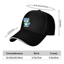 1 Piece Blue Cat Truck Hat - Adjustable Elastic Baseball Cap With Smiling Blue Cat Design, Lightweight Non-Stretch Fabric, Suitable For Outdoor Sports, Casual And Theme Activities - Unisex Hat, Cat Hat, Sports Accessories, Playful Design, Durable Headwear, Fun And Fashionable, Hand Washable, Fashion Enthusiast - 黑色 - 查看 2