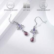 1 Pair 925 Sterling Silver Minimalist Design Cubic Zirconia Lotus Flower Drop Earrings For Women, Suitable For Casual, Holiday, Birthday, Valentine's Day Gift - Silver - View 6