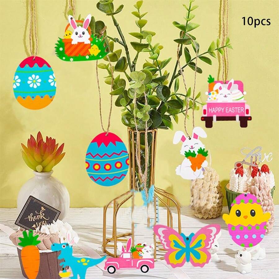 Easter Tree Ornaments Cute Bunny Easter Egg Chick Carrot Ornaments Mini Wooden Decorations For Home - Colorful - View 1
