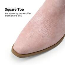 Womens Cowboy Boots Western Comfortable Chunky Heel Square Toe Fashionable Vintage Embroidered Cowgirl Knee High Boots - 粉色 - 查看 8