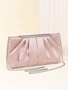 1个高品质纯色女士晚宴手拿包，正式派对钱包，优雅褶皱手拿包，适合新娘和伴娘，女士婚礼晚宴派对俱乐部，纹理框架钱包，带金属链的晚宴包，适合狂欢节、音乐节等场合 - 藕粉色 - 查看 2