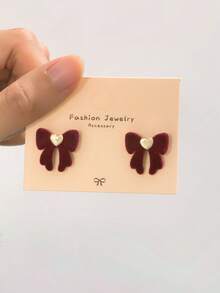 1 Pair Cute Flocked Bow Stud Earrings For Women, Fluffy Earrings - Multicolor - View 2