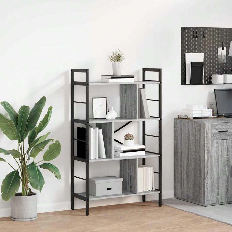 vidaXL Étagère Gris Sonoma 75 x 30 x 123,5 cm Bois d'ingénierie - Gris - Voir 1
