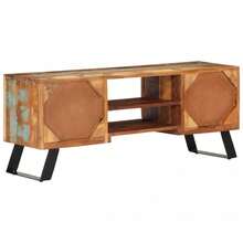 vidaXL Móvel de TV 112x30x45 cm com recuperação maciça - Multicolorido - Ver 6