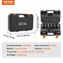 9pcs  Impact Socket Set, CR-Mo Metal, 1/2" Drive Metric Deep Sockets With Carrying Case - 8 - View 9