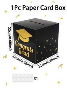 1个毕业纸卡盒，2026届毕业纪念盒/礼品盒/祝贺毕业留言卡盒/投票盒/建议卡盒/毕业投票游戏用品/毕业派对装饰/毕业派对用品/毕业礼物，黑金蓝金红金配色 - 彩色 - 查看 5