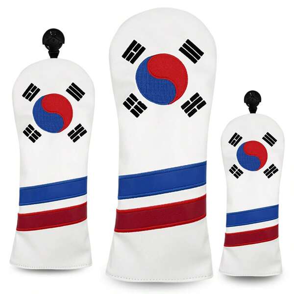 Funda de cabeza de palo de golf blanca coreana, diseño de bordado Taichi rojo y azul, estilo deportivo de rayas de contraste, protector de eje antiarañazos profesional