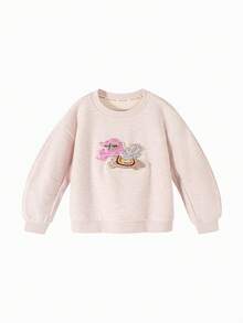 mini bala Unisex Young Girl Fleece-Lined Sweatshirt Cute Art Graphic Cozy Winter New Year Pullover Top - Pink - View 4