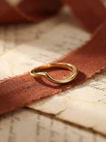 1 Pc Or 1Set 925 Sterling Silver Twisted Arm Half Set Egg Shaped Small Arc Ring Women's Date Night Party Ring Anniversary Gift Exquisite Ladies' Jewelry - Gold - View 5