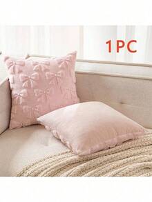 1/2 Pcs Bow Pillowcase Set Of Two Comfortable Room Decor Cute Faux Fur Soft Bow Without Padding Fluffy Plush Aesthetic Pillowcase Bed Sofa Sofa Sofa, Autumn Christmas Decoration (18 X 18 Inches, Pink) - 弓 - 查看 11