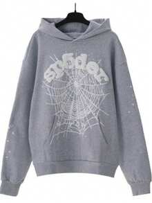 Autumn/Winter Clothing: Street-Style Hip-Hop Style Foam Spider Web Hooded Sweatshirt, Fashionable Sporty Hoodie. - Grey - View 1