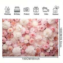 Fondo floral - Adecuado para fotografía de fiestas - Rosas rosas - Novia - Cumpleaños - Día de San Valentín - Novia - Fiesta - Impresión falsa - Flores frescas - Decoración de pared - Telón de fondo para fotografía - Adecuado para sesiones de fotos - Multicolor - Ver 5