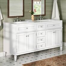 Bathroom Vanity With Sink Combo, 60″ Modern Double Sink Vanity With Solid Wood Cabinet, 3 Storage Drawers And Adjustable Shelves, 30-Min Quick Assembly - 白色 - 查看 2