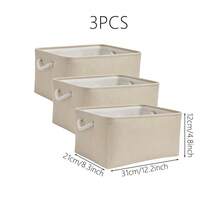 3 Sizes, 1pc Beige Foldable Desktop Storage Basket, Large Capacity With Handle, Suitable For Storing Toys, Made Of Linen Fabric, Also Can Be Used For Dirty Clothes Storage, Ideal For Back To School Season - Beige - View 9