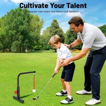 Adjustable Golf Swing Training Aid With 360° Automatic Ball Return, Durable Iron Construction, Compact Design For All Skill Levels, Easy Assembly - Black - View 3