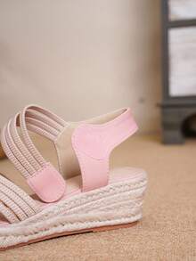 Women's Fashion Straw Woven Rope Casual Vacation Wedge Sandals - Baby Pink - View 8