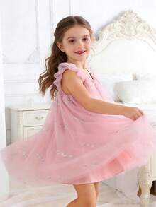 1pc Girls Elegant Luxurious Cute Lady Sweet Princess Bow Sparkling Sequin Big Tulle Tutu Dress, Party Dress, Birthday Gift, Holiday, Celebration, Suitable For All Seasons