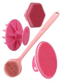 4pcs Silicone Body Brush Set - Includes: 1 Long Handle Back Scrubber, 1 Short Handle Shower Brush, 1 Hair Washing Brush And 1 Face Cleansing Brush. Non-Electric Handheld Body Brush/Face Brush, Non-Slip Handle, Strong Cleaning Power, Soft Bristles, Can Clean And Massage All Parts Of The Body. Cleaning Tool, Massage Tool - Black - View 15