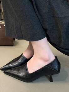 Giày nữ mũi nhọn, gót thấp, kiểu dáng thời trang, thoải mái, màu trơn, thích hợp đi làm. - màu đen - Xem 5