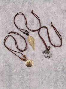 Conjunto de collar de tres piezas, moderno collar largo con colgante de ancla, gargantilla con patrón de zodíaco a rayas simple y versátil, accesorio de festival de música, regalo de San Valentín o regalo de cumpleaños para novio/novia o amigo. - elementos múltiples - Ver 3