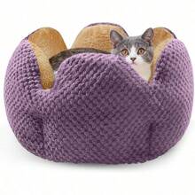 Cama de Gato pétalo Cama de Perro Perrera cálida casa de Gatitos en Invierno Cesta Redonda de Peluche Suave Almohadilla de Cachorro Cena de Mascotas (Morado, 50cm) - 50 centímetros - Ver 3