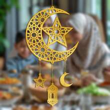 1pc Acrylic 3D Wind Chime Hanging Decor, Star & Moon Mirror Ornament, Children's Room Decoration, Ramadan Blessing Accessory - Multicolor - View 9