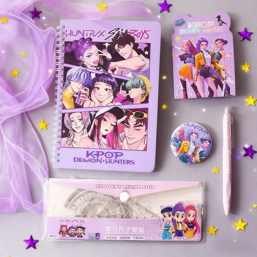 KPOP Witch Girl Group Stationery Set, Classroom Reward Learning Small Gifts, Student Back To School Gift Box, Notebook, Eraser, Ballpoint Pen, Ruler, Bag Charm, Back To School Supplies - Multicolor - View 1