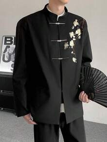 春秋新中国式重工刺繡玉蘭中山服スーツ外套男復古フィアハンサム高級感スーツ潮 - ブラック - チェックする 1