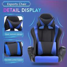 PayLessHere Ergonomic Racing Desk Chair Gaming Chair Computer Chair With Armrests 360° Swivel & Caster Pu Desk Task Chair Executive Headrest Lumbar Support For Back Pain Women Men And Adults, Blue - 藍色 - 查看 2