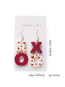 1 Pair New Valentine's Day Resin XO Heart Print Contrast Color Earrings For Girls