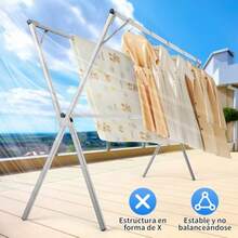 Tendedero Plegable para Ropa 130-200cm Tendedero Plegable Retráctil Tubería Reforzada Portátil Tendedero Ajustable con 30 Ganchos Ahorra Espacio para Interior Exterior - 2M/78'' - Ver 4