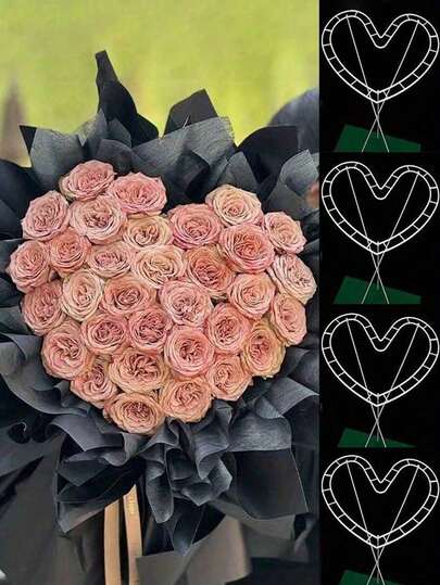 Herz-förmiger Blumenstrauß-Ständer, mit 18 Stützstäben, Kunststoff-DIY-Vase-Werkzeug, handgemachtes Blumenstrauß-Verpackungszubehör, geeignet für Geburtstag, DIY-Geschenke, Hochzeitsstrauß-Herstellung