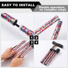 Bastón de caminar para mujeres y hombres, plegable, ligero, elegante y plegable, bastón plegable |   bastones para personas mayores y adultos con cómodo mango en T - estampado de flores - Ver 6