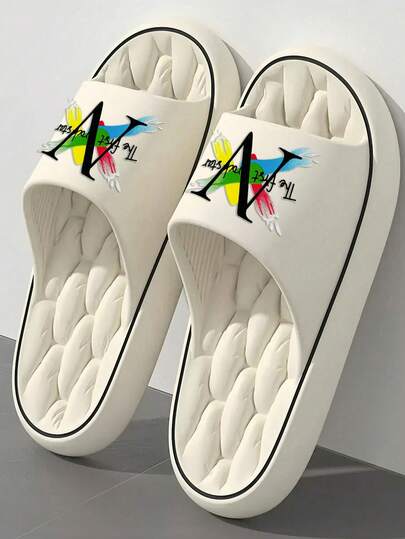 New Fashionable Cool Men's Slippers, EVA Material Open Toe Soft Bottom, Breathable Comfortable House Slippers, Black Casual Daily Wear, Suitable For Indoor And Outdoor Walking, Essential Daily Commute Slippers