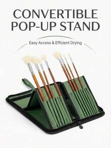 DUGATO Long Canvas Paint Brush Holder Zippered 5.7x14.8 Inch, Premium Art Case For Brushes Long Handle Up To 13" Length, 15 Slots Storage For Artist (Brush Not Included) - Green - ColorC - 查看 4