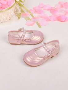 2026新款时尚粉色女童鞋，编织蝴蝶结装饰，图案防滑平底复古公主风鞋，适合女孩在派对、度假或夏季郊游时作为公主鞋穿着。 - 粉色 - 查看 2