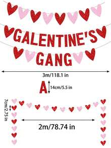 1 Set GALENTINE'S GANG Pink Glitter Letter Banner, Valentine's Day Party Background Decor Garland, Red Letter Heart Bunting Flags, Galentine's Day Valentine's Anniversary Party Decoration - Multicolor - View 6