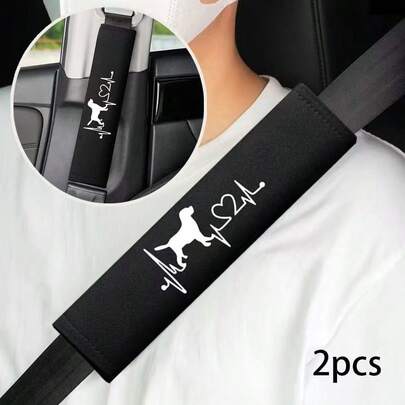 2026 Ny broderad bilbälte med valp och musiknoter, axelvaddering, bilinredningstillbehör, issilke