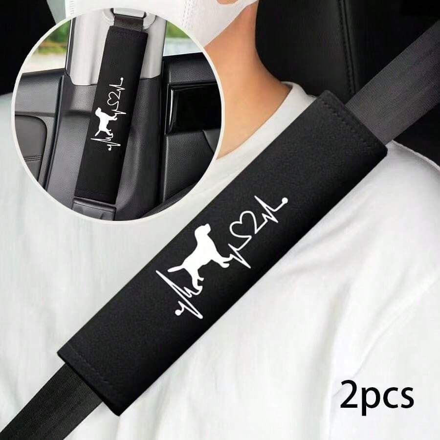 2026新款刺绣小狗和音符汽车安全带肩垫，汽车内饰配件，冰丝