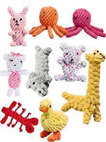 1pc/2pcs Colorful Handmade Woven Rope Dog Toys, Cute Cartoon Animal Shapes Like Bear, Octopus, Duck, Giraffe, Lobster, Puppy, Elephant To Attract Pet's Attention, Durable, Chew Resistant, Stress Relief, Teeth Cleaning, Oral Care, Interactive Rope Toys, Pet Gifts, Pet Supplies - Multicolor - View 4