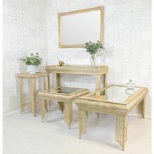 Gold Embossed Metal Mirrored Glass Console Table - Gold - View 8