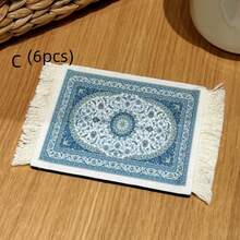 6件套方形流苏布艺桌垫咖啡杯垫复古波西米亚风新年情人节斋月家居派对装饰 - 彩色 - 查看 11