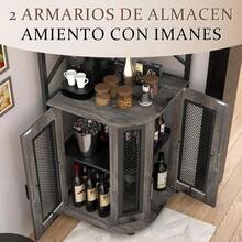 Muebles para Cocina, Gabinete para Vinos con Luces LED, Cantina Bar Mueble para Casa con Toma de Corriente, 5 Niveles Estante para Vinos y Copas, Gabinetes de Almacenamiento (Gris) & cocina | cocina accesorios | accesorios para cocina - Gris - Ver 8