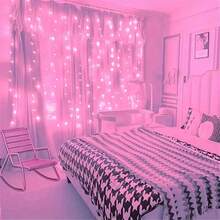 粉色USB窗帘灯串，带遥控器，8种模式LED窗帘灯，花环装饰灯，圣诞节和万圣节装饰，家居装饰照明，节日和派对装饰