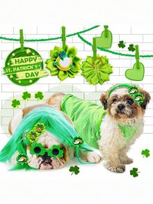6个绿色三叶草圣帕特里克节迷你宠物专用头箍发饰，非常适合日常小狗装饰、摄影和旅行装饰，款式随机。 - 彩色 - 查看 7