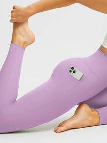 High Waisted Tummy Control Pocket Shaping Training Leggings,Tummy Control Butt-Lifting Training Leggings With Pockets - 淡紫色 - 查看 5