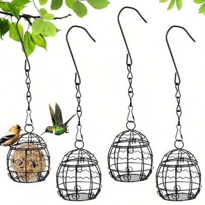 4pcs/Set Heavy Duty Iron Hanging Bird Feeders, Durable, Easy To Clean, Open Top Design, Suitable For Outdoor Garden Balcony, Bird Cage Shaped, Perfect Gift For Bird Lovers
