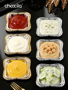 choxila 1/2/3件套磨砂金边杯托，方形杯托，杯垫，餐盘，枣盘，糖果盘，适用于家庭、咖啡馆、斋月 - 銀色 - 查看 7